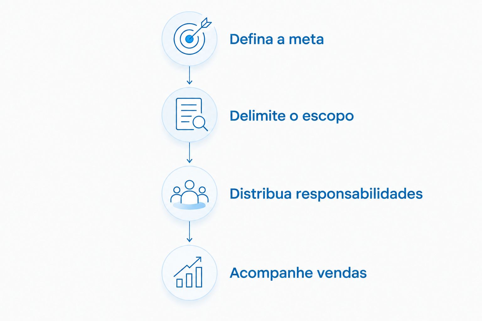 Etapas para definir a meta, delimitar o escopo, distribuir responsabilidades e acompanhar vendas.