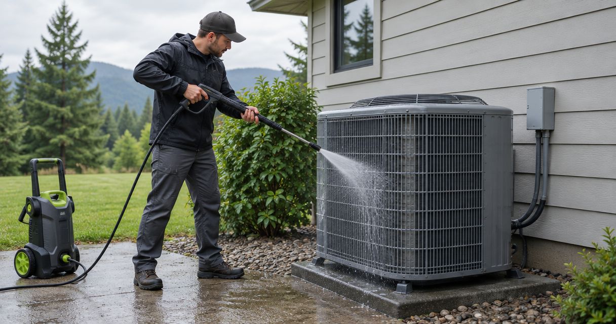 How to clean an exterior AC or heat pump unit during a wash
