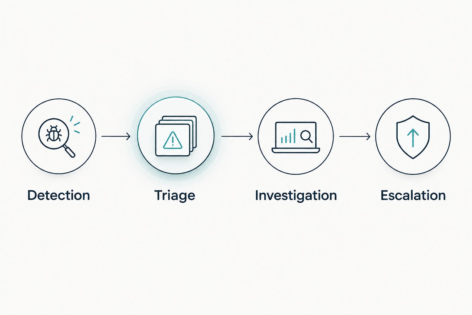Four response stages: detection, triage, investigation, and escalation.