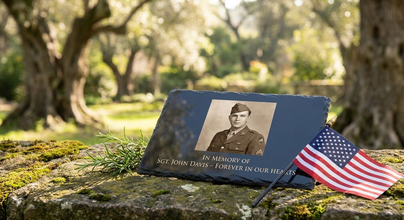 Slate photo keepsakes for veteran memorials