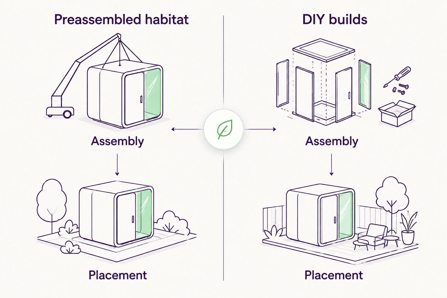 Preassembled habitat and DIY builds compared by assembly and placement