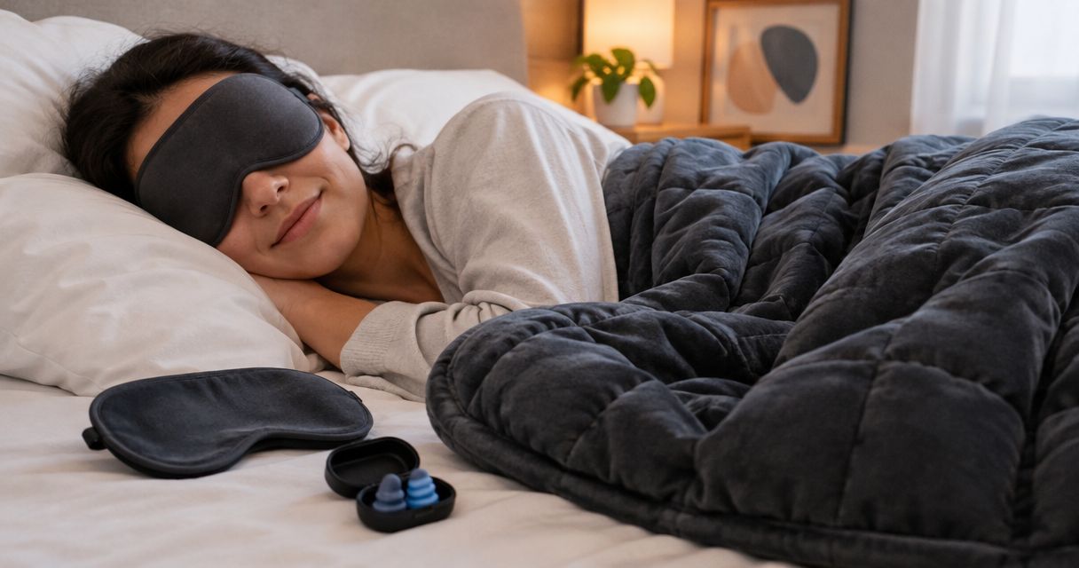 Antifaz, tapones y manta pesada: tu kit de sueño nocturno