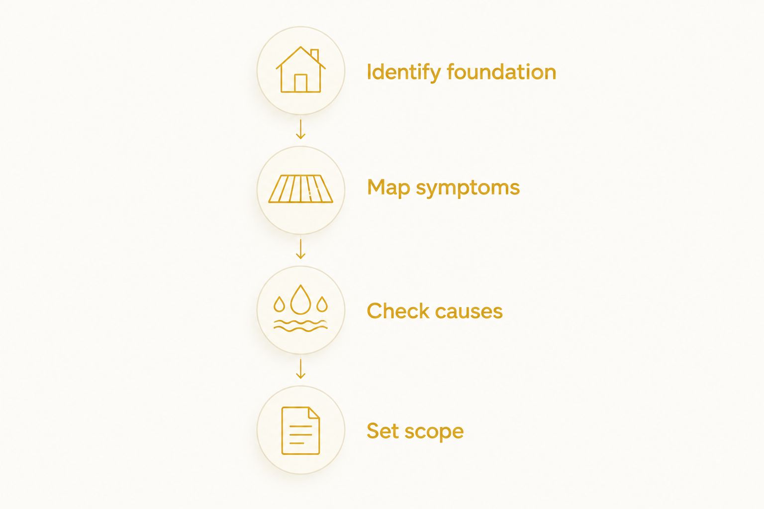 Assessment sequence from identifying the foundation to setting the house leveling scope