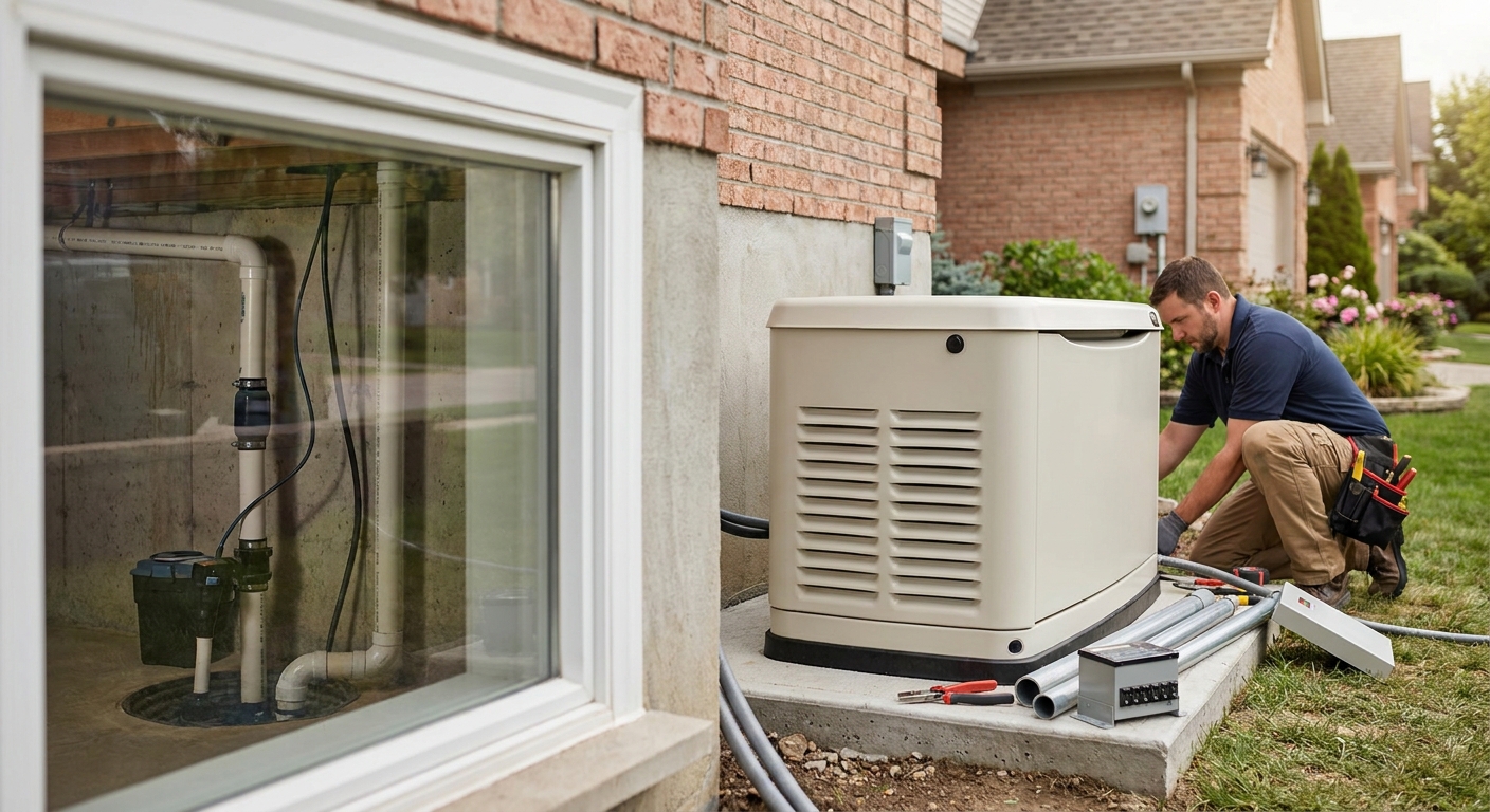 Standby generator installation for homes with sump pumps