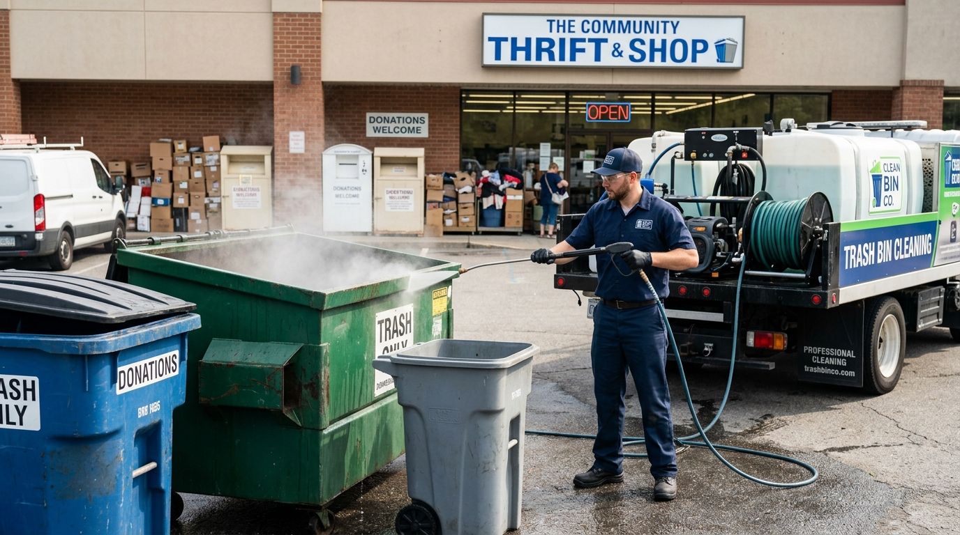 Trash bin cleaning for thrift stores and donation shops