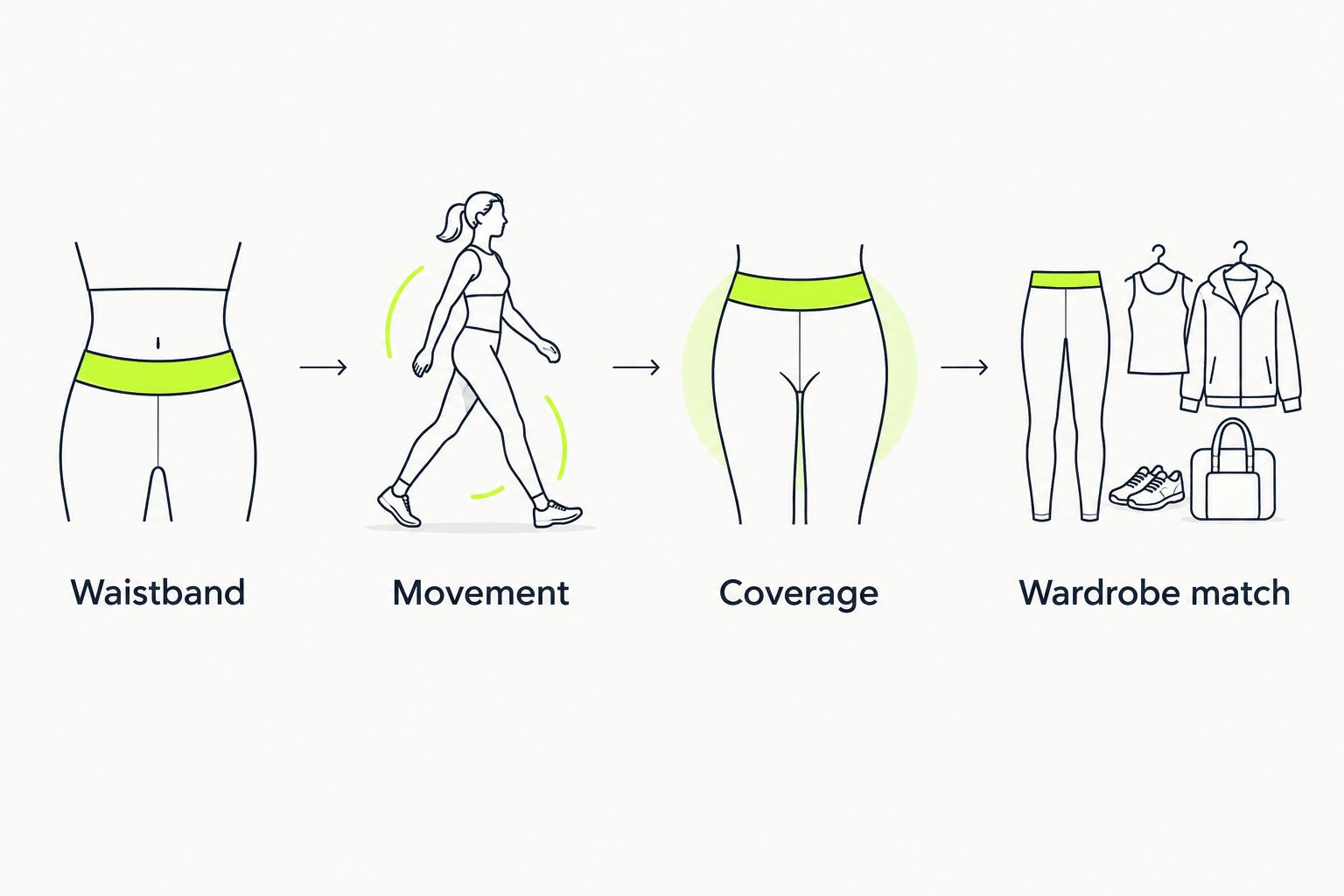 Four fit checks: waistband, movement, coverage, and wardrobe match