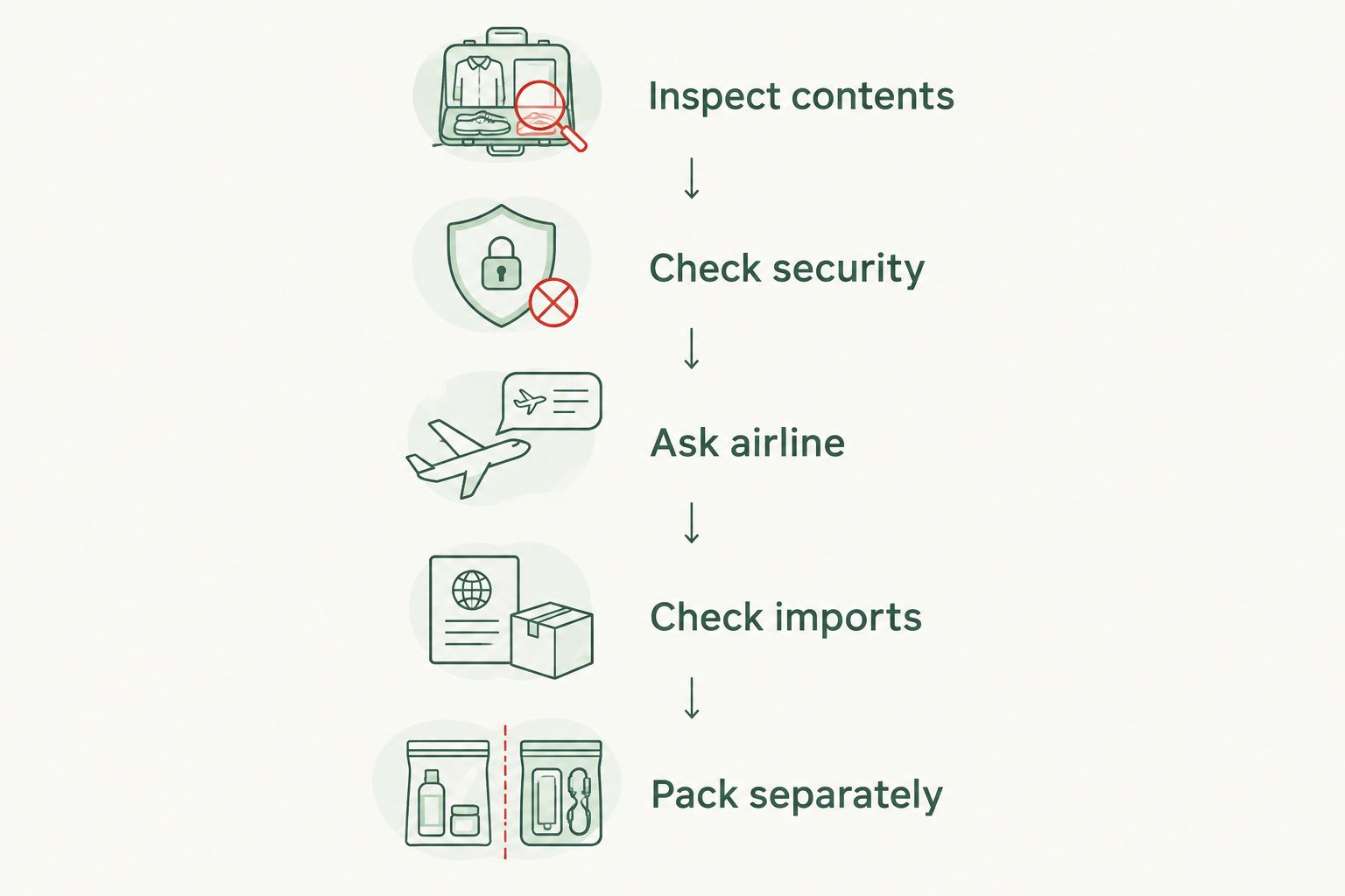 Five checks for taking ration food on a flight, from inspecting contents to packing separately