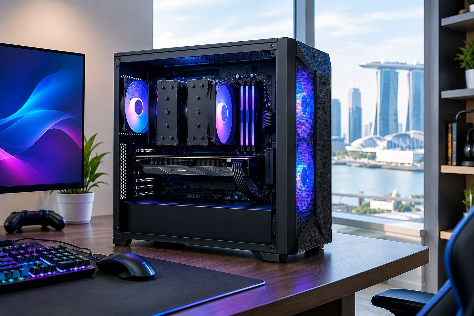 Dual-tower CPU cooler with front intake and rear exhaust airflow