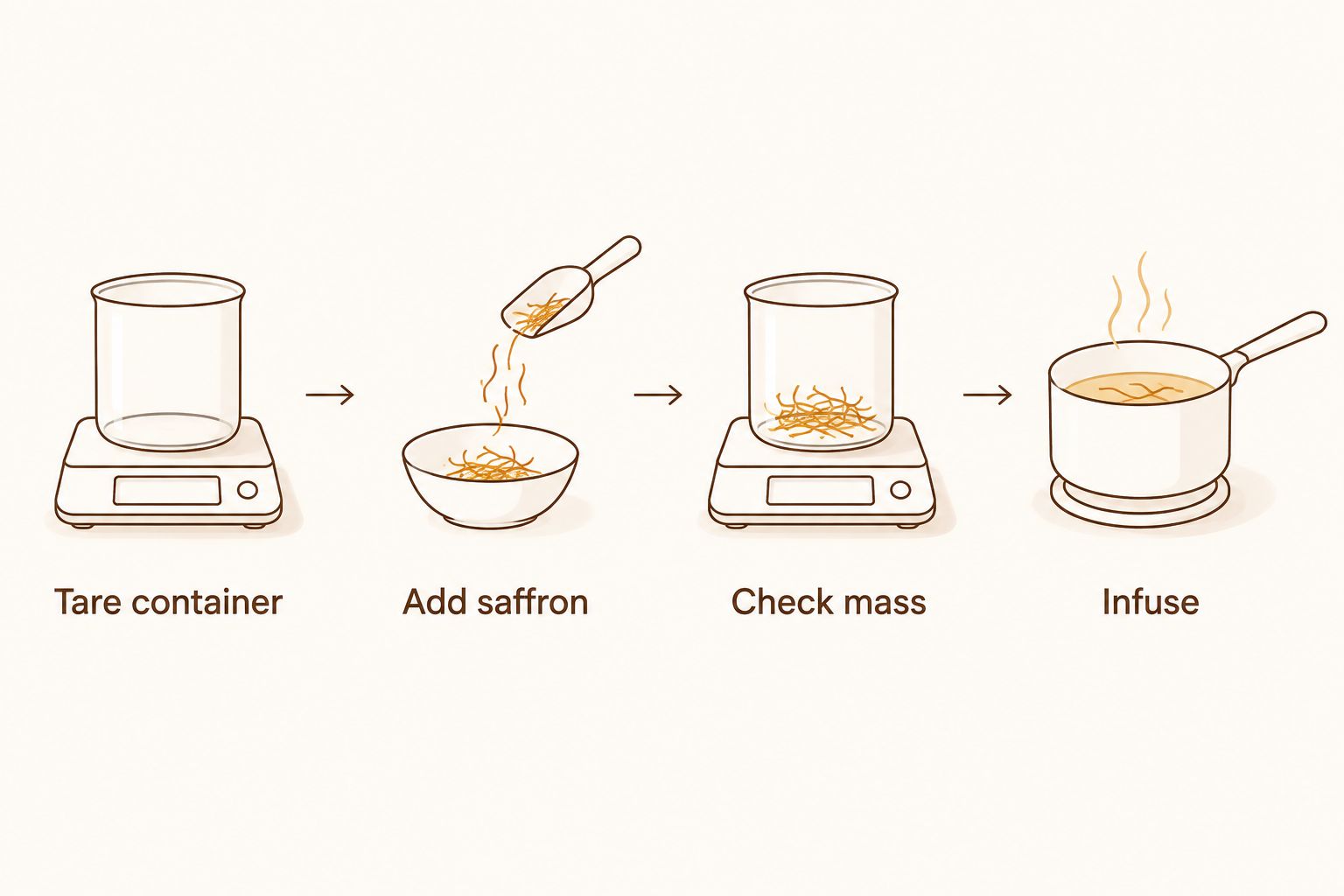 Four steps for measuring saffron and transferring it into an infusion