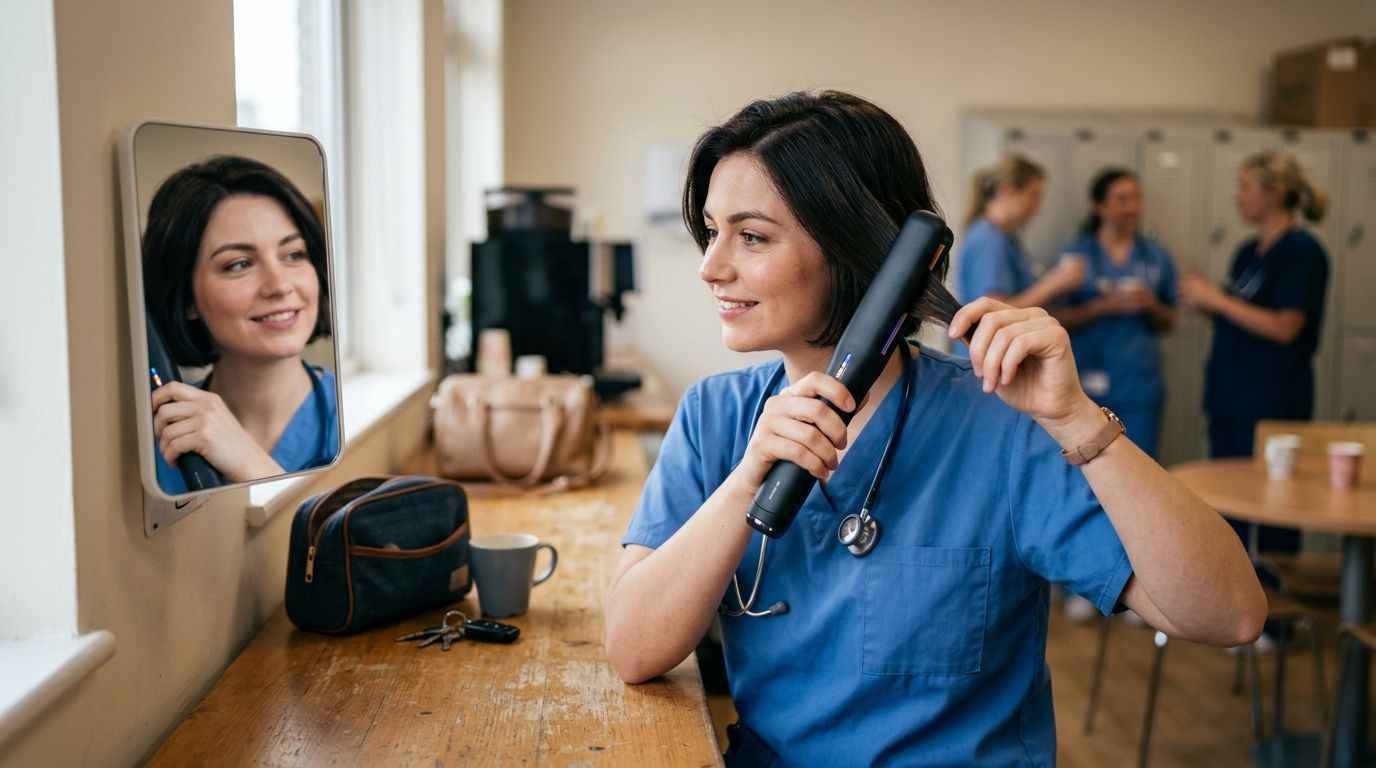 Cordless hair straightener for nurses and shift workers