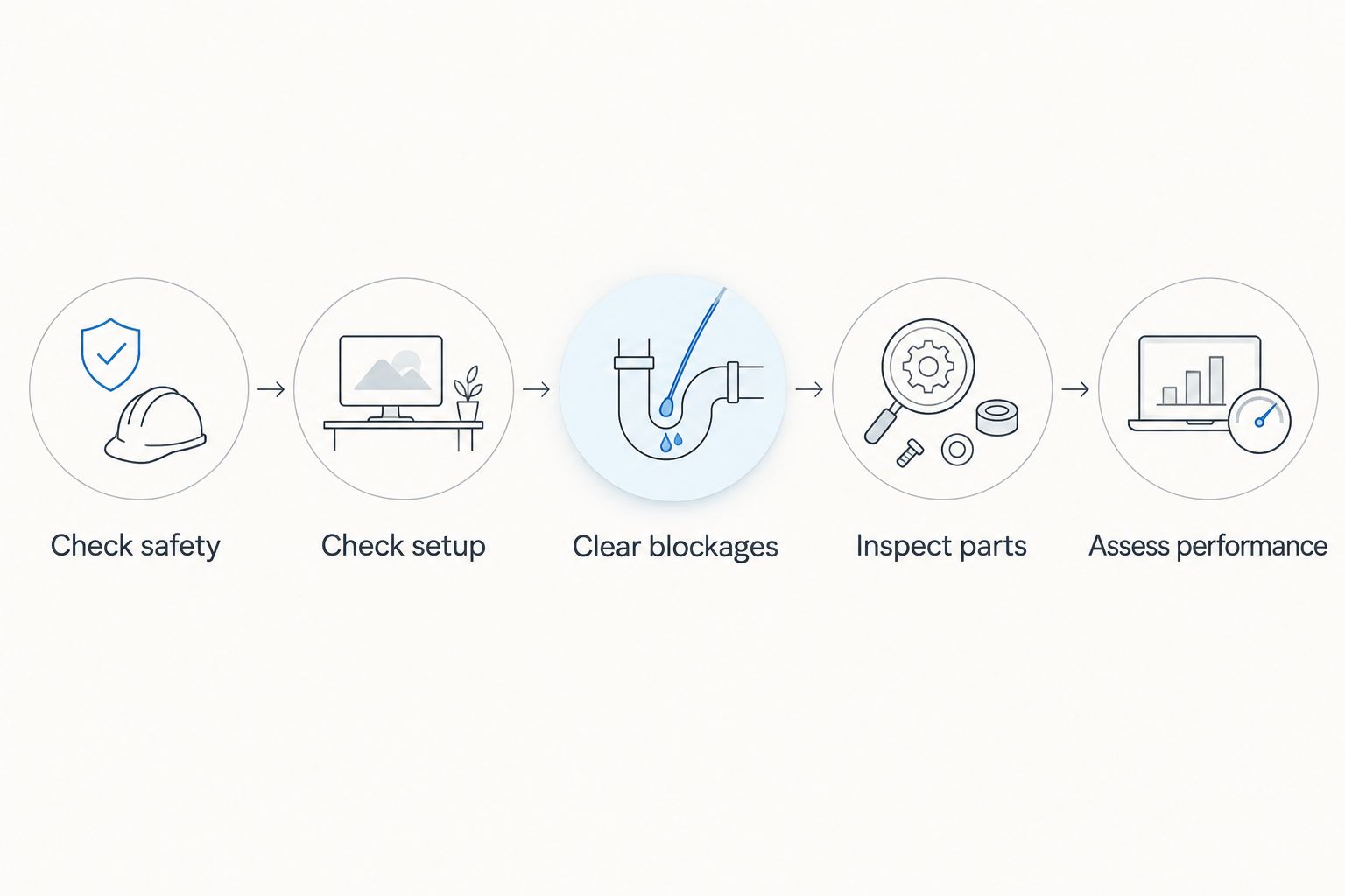 Filter troubleshooting sequence from checking safety to assessing performance