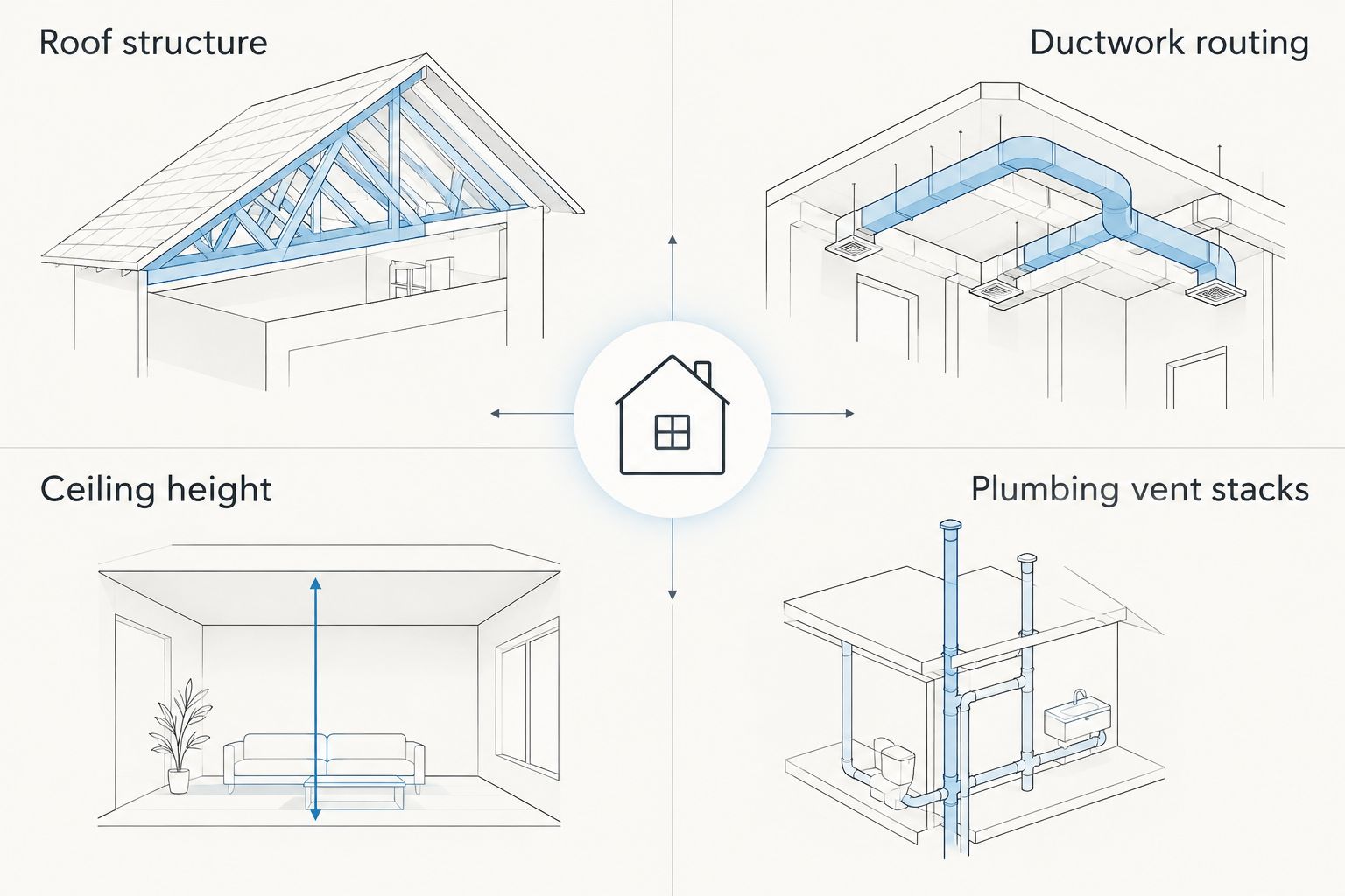 2x2 matrix of factors that change the scope of a ranch home open floor plan renovation