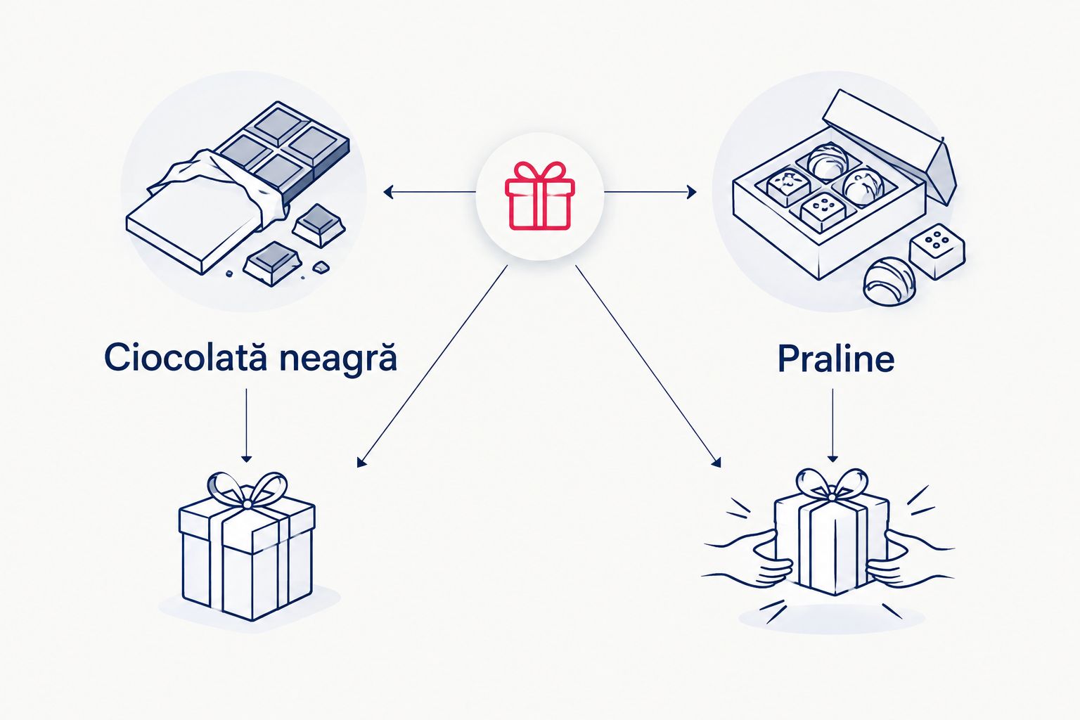 Comparație între ciocolata neagră ca dar cu mesaj și pralinele ca dar de împărțit