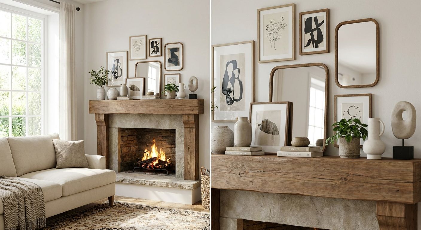 How to style wall art above a fireplace mantel