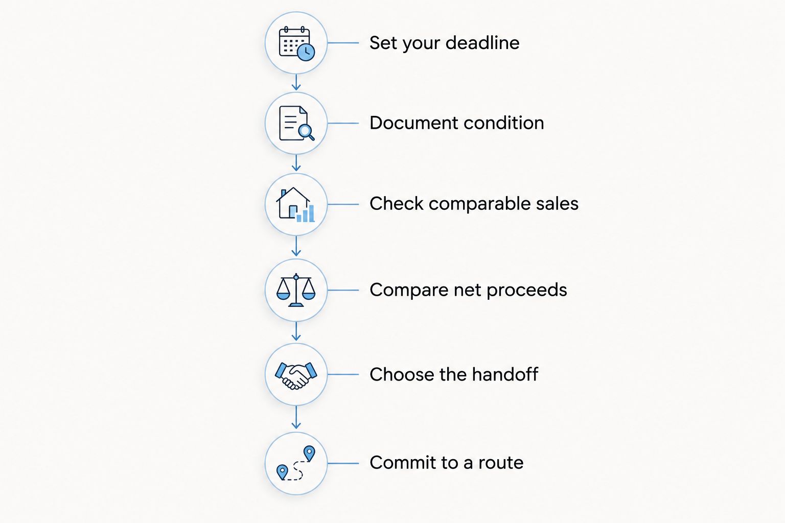 Decision sequence from setting a selling deadline to choosing and completing a selling route