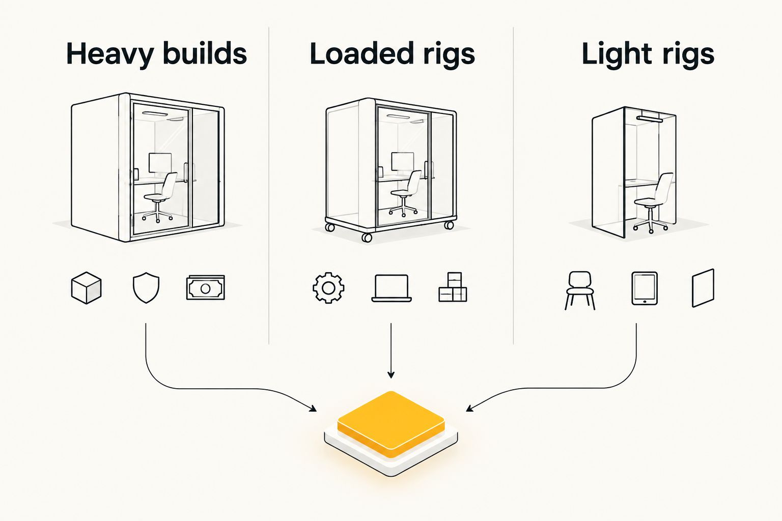 Three columns comparing heavy builds, loaded rigs and light rigs