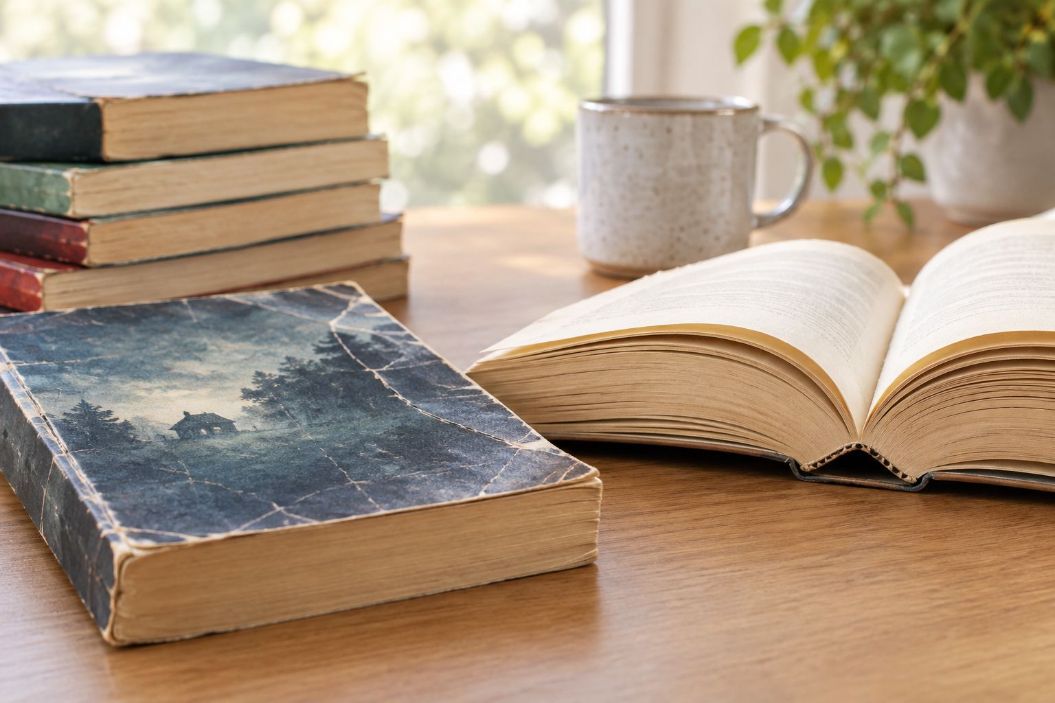 Used paperbacks showing a creased cover, page edges, and an open binding