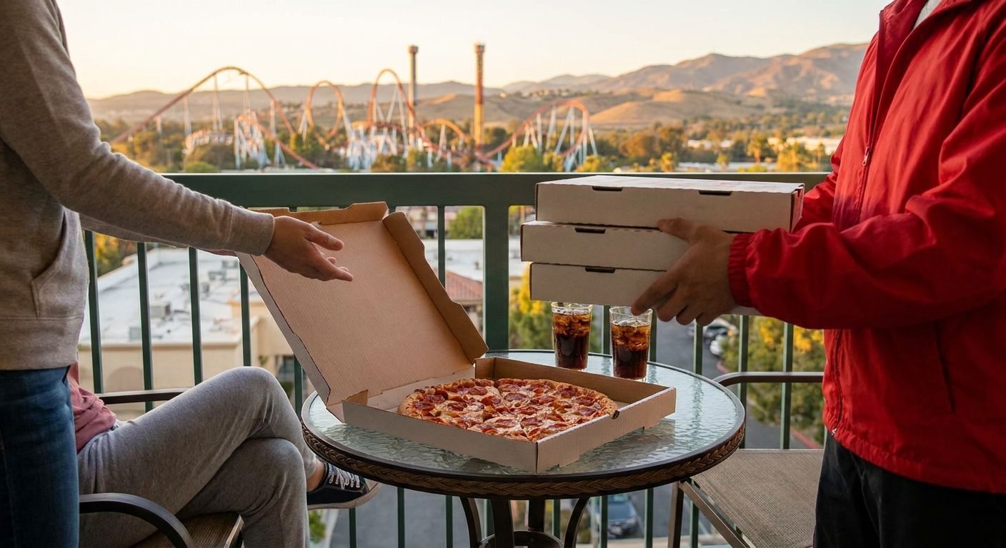 Pizza delivery for Six Flags Magic Mountain hotel guests