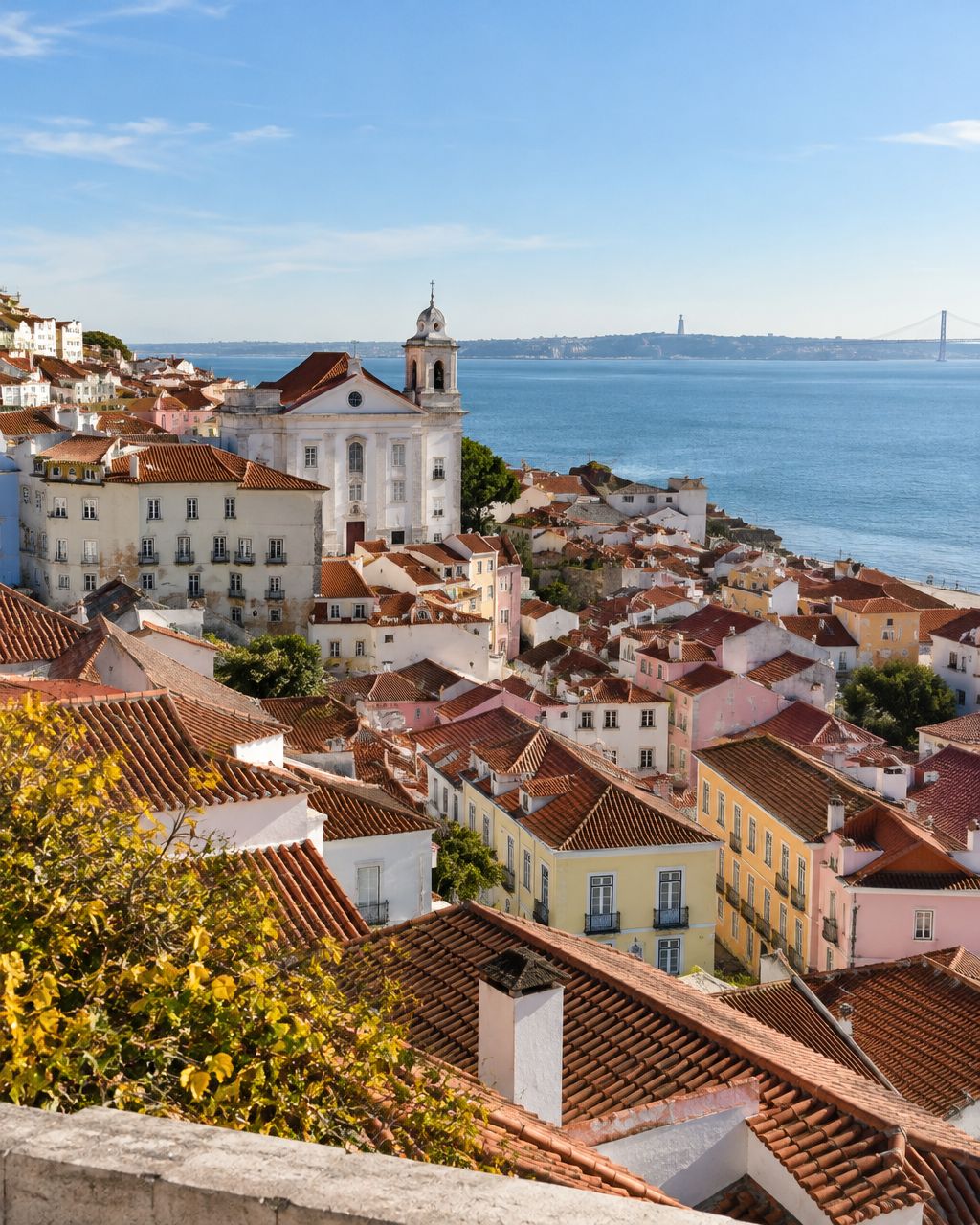 Illustrative Lisbon rooftops overlooking the Tagus River