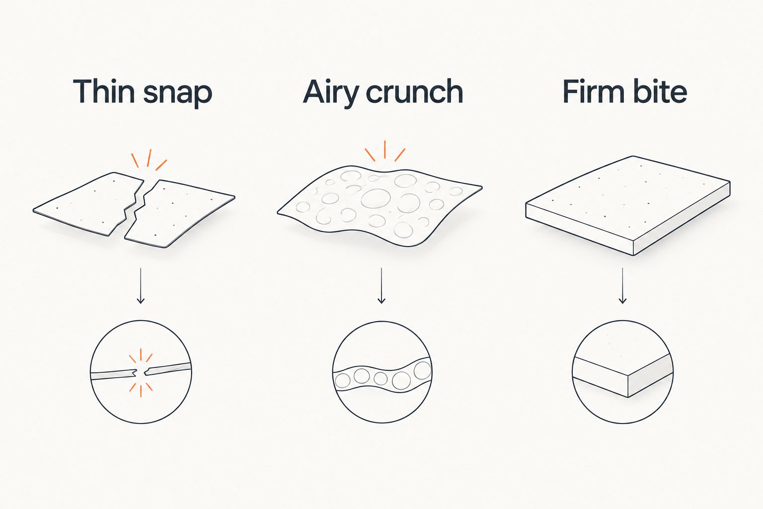 Three papad texture preferences: thin snap, airy crunch and firm bite