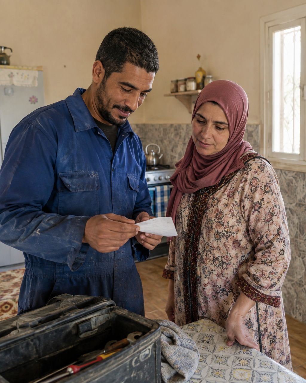 صورة توضيحية لمراجعة وصل الخدمة بين صاحب الدار والصنايعي