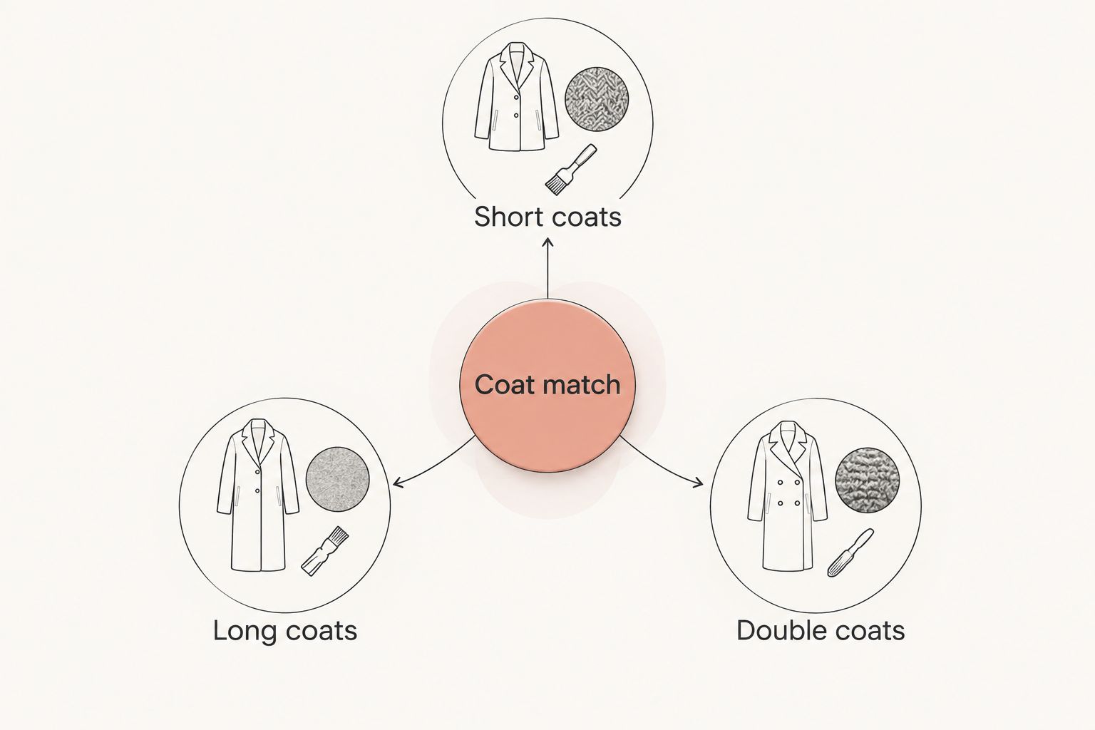 Coat matching diagram showing short coats, long coats, and double coats