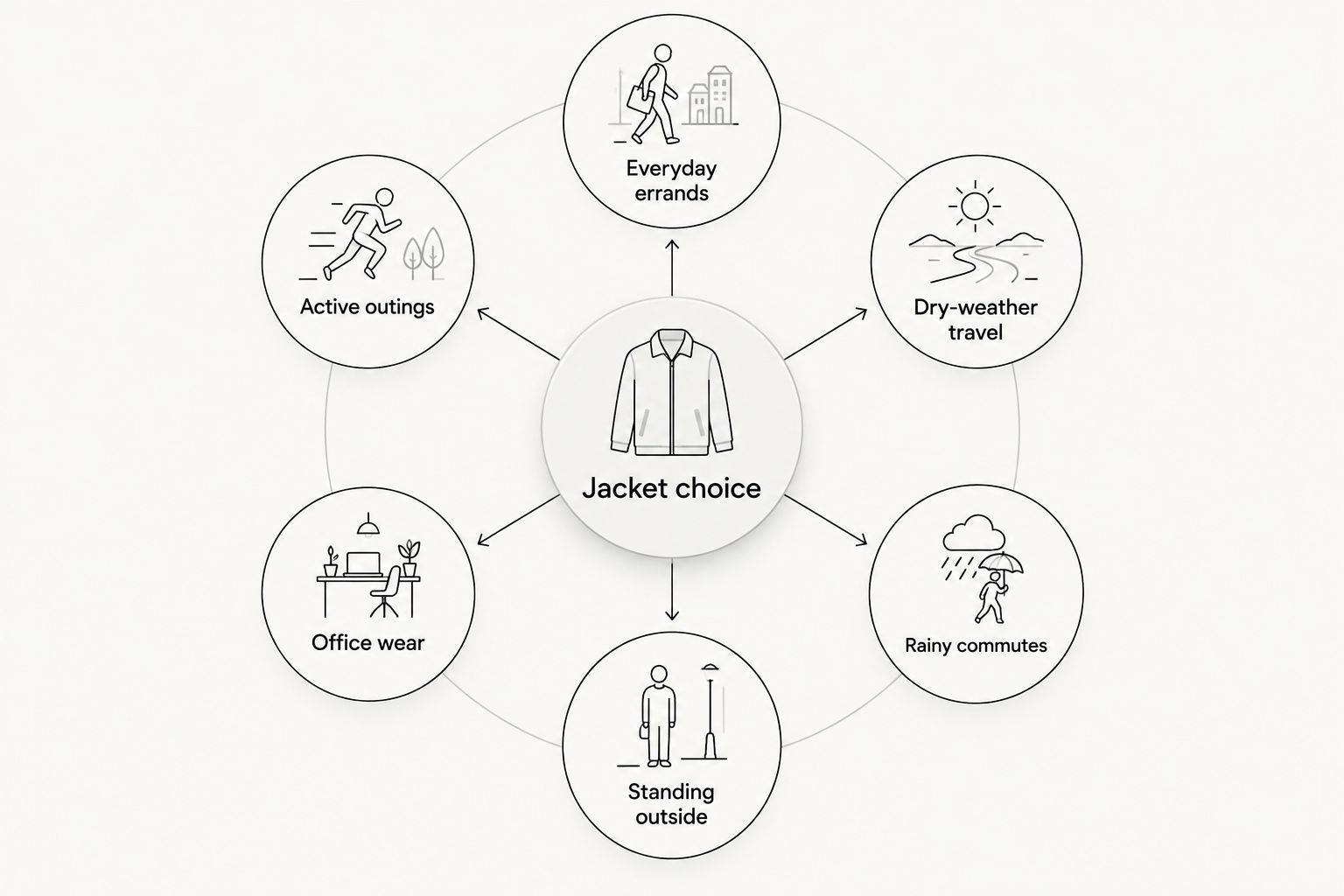 Winter jacket choices organized around six everyday uses