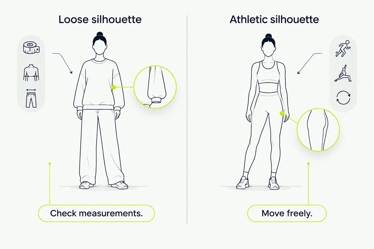 Loose and athletic jogger silhouettes compared with fit checks
