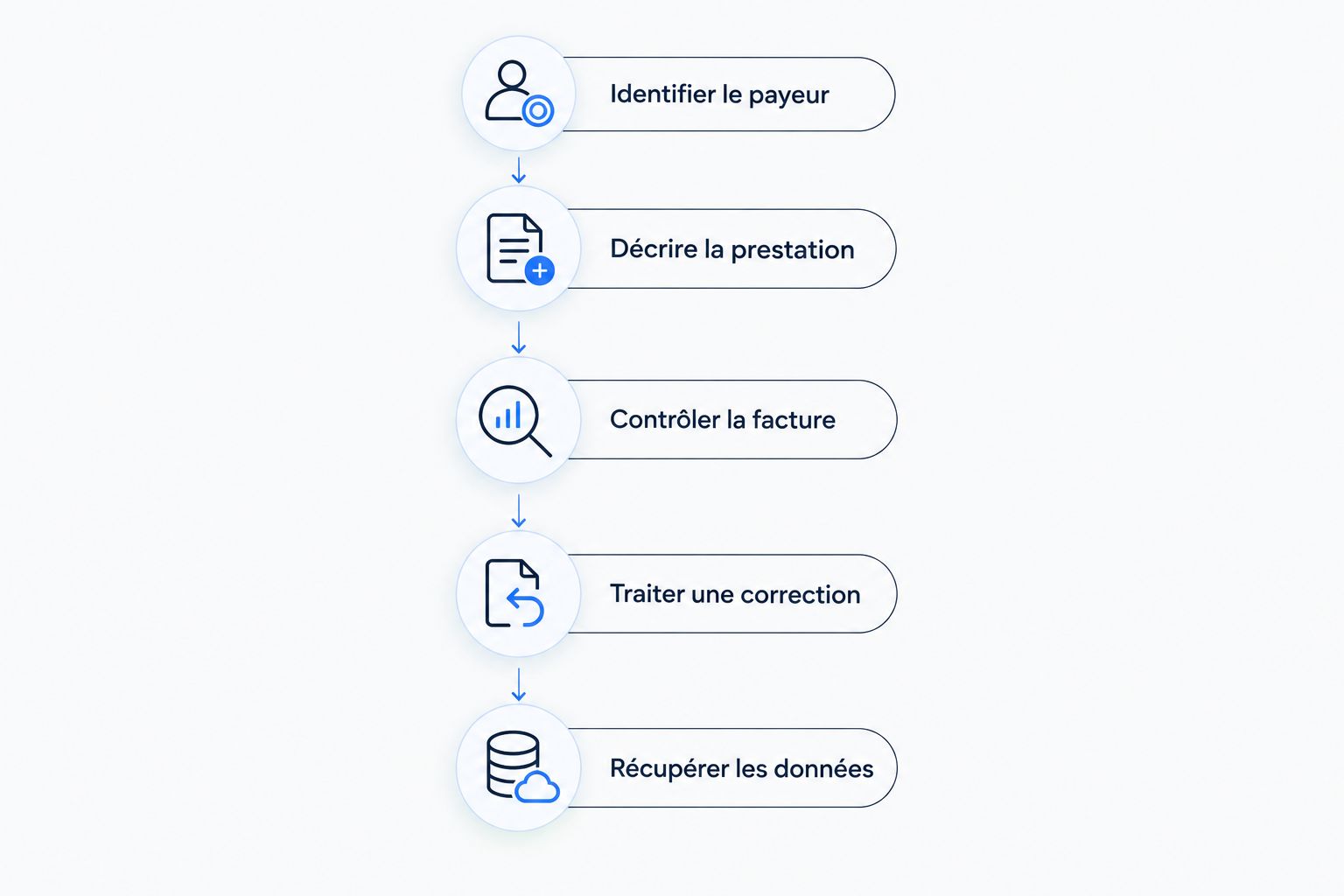 Les étapes du test, de l’identification du payeur à la récupération des données.