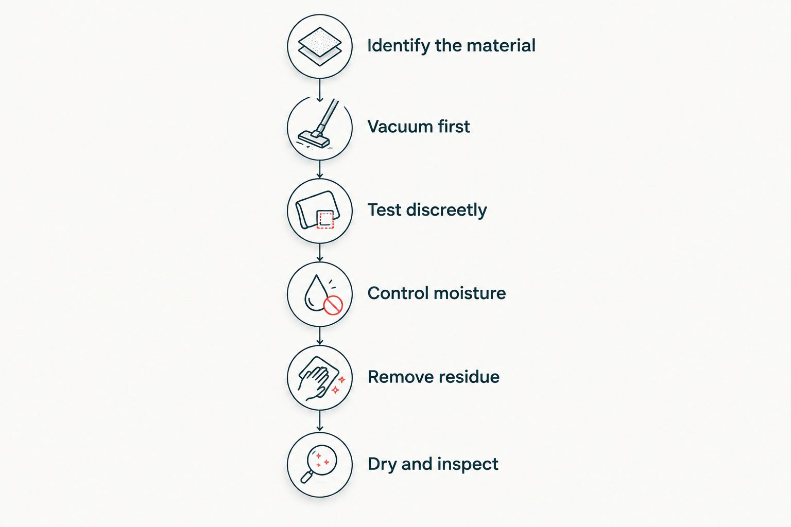 Six stages for cleaning Alcantara, from identifying the material to drying and inspection