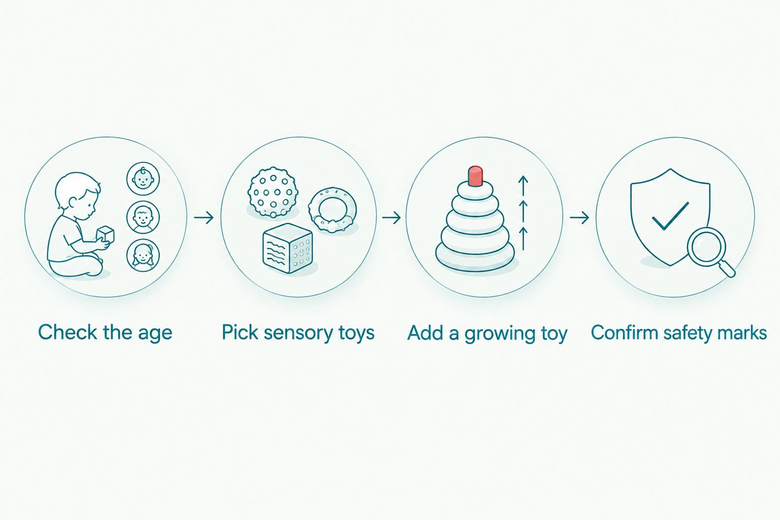 Four-step sequence for choosing a wooden baby shower toy