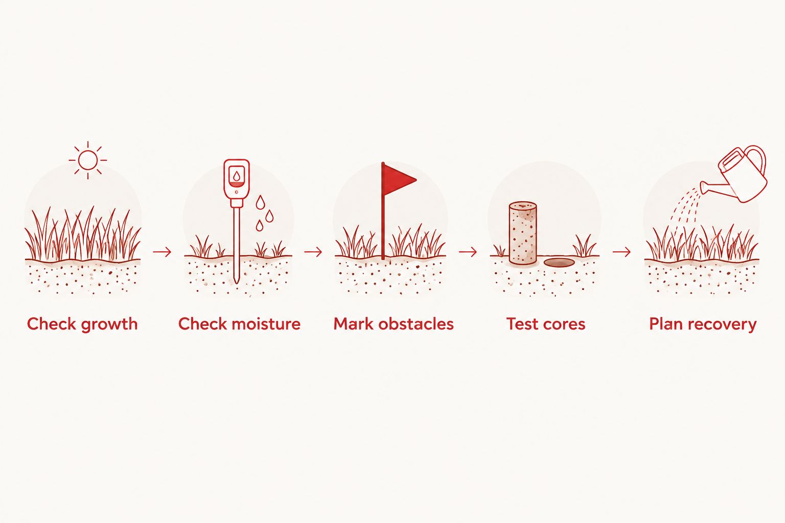 Five checks for lawn aeration readiness, from active growth to recovery planning.