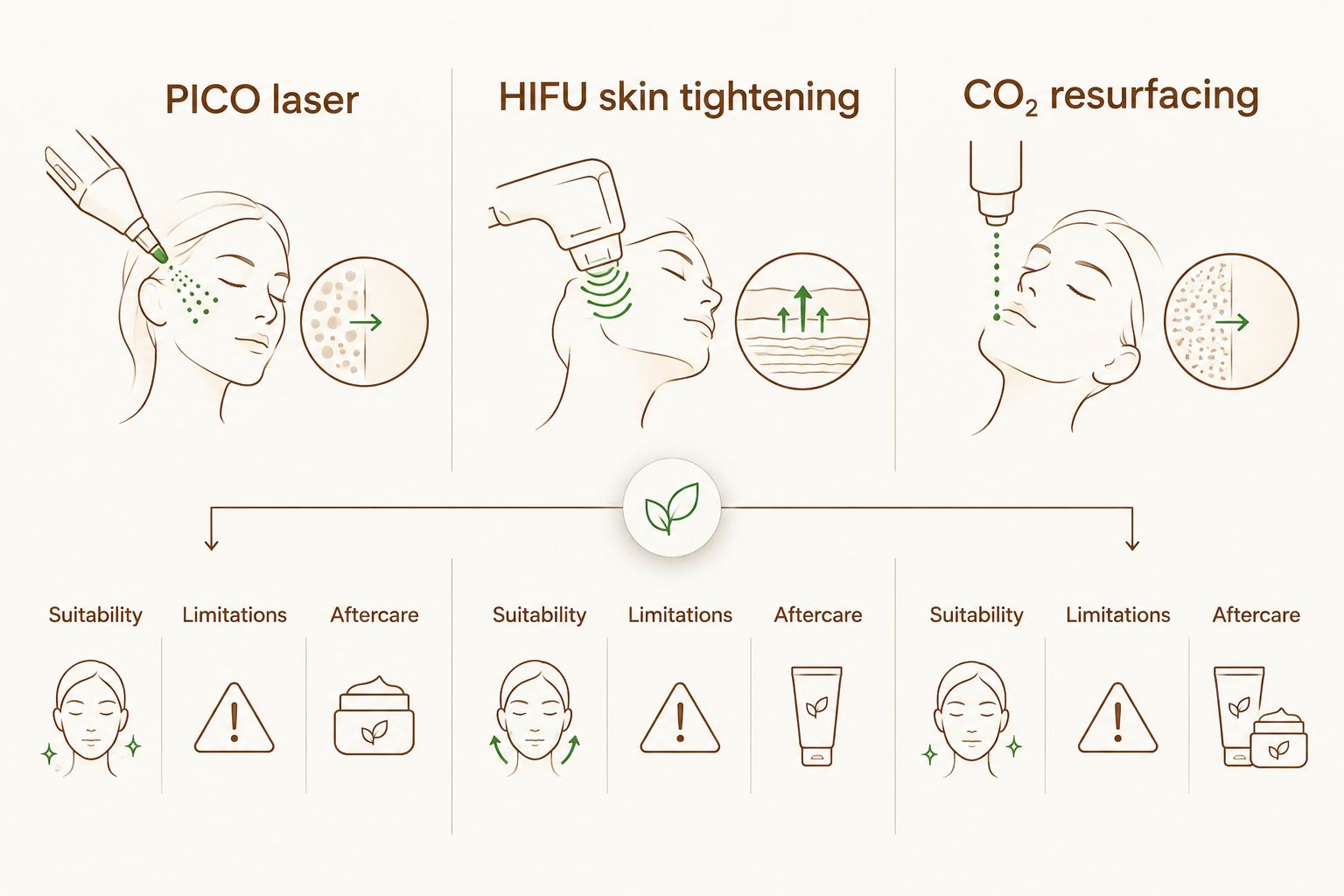 Three treatment options compared through suitability, limitations and aftercare