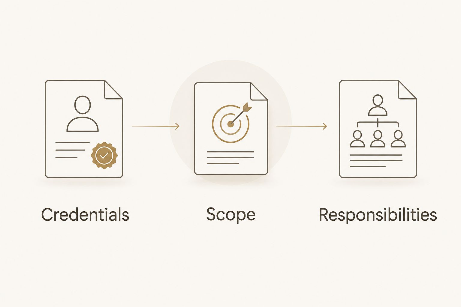 Three contractor comparison checks: credentials, scope, and responsibilities