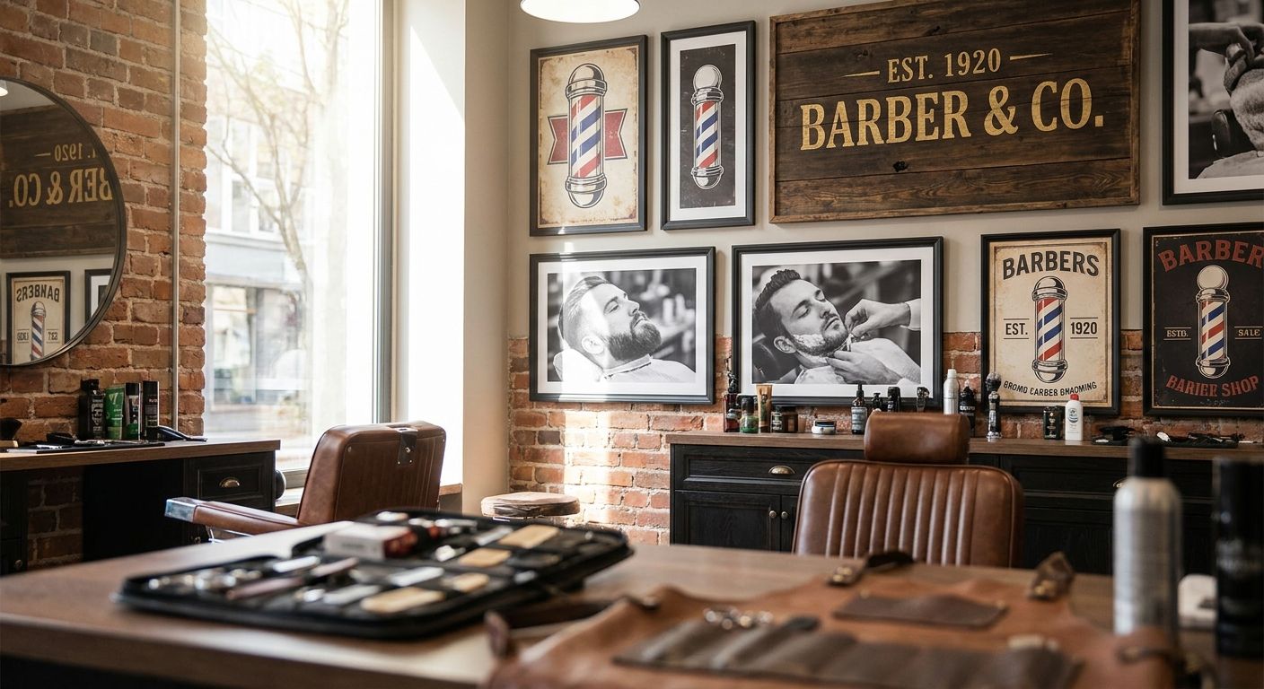 Wall art for barbershops and men's grooming salons
