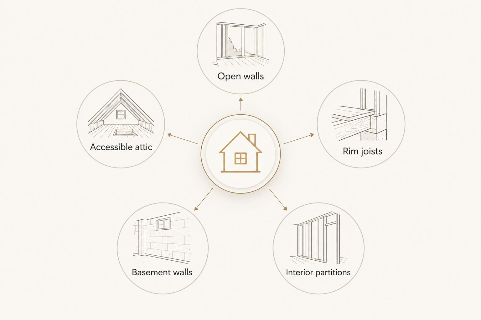 Diagram matching five renovation areas to their insulation decisions