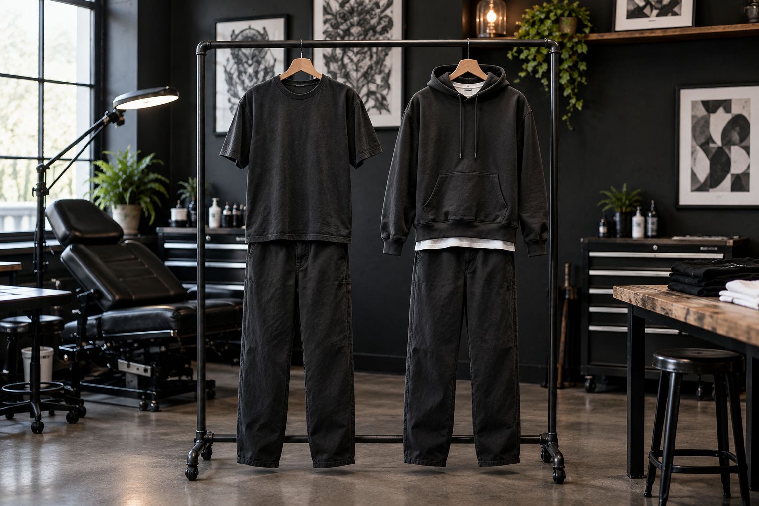 A tee outfit beside a hoodie-over-tee outfit, showing the difference in layering and silhouette.