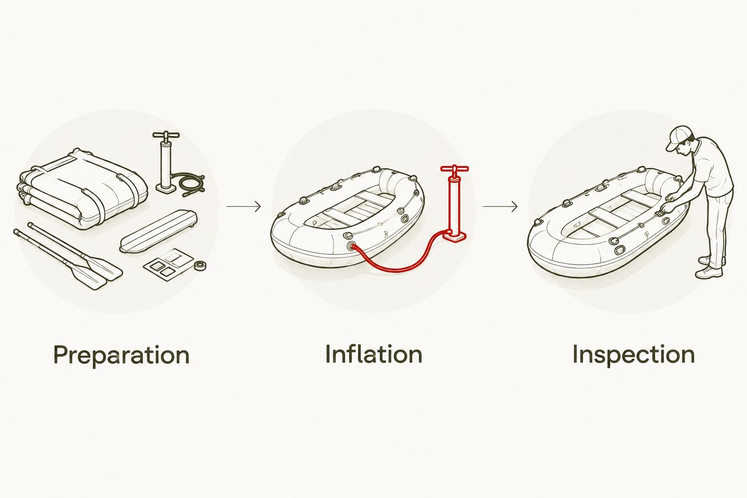Three launch checklist stages: preparation, inflation and inspection