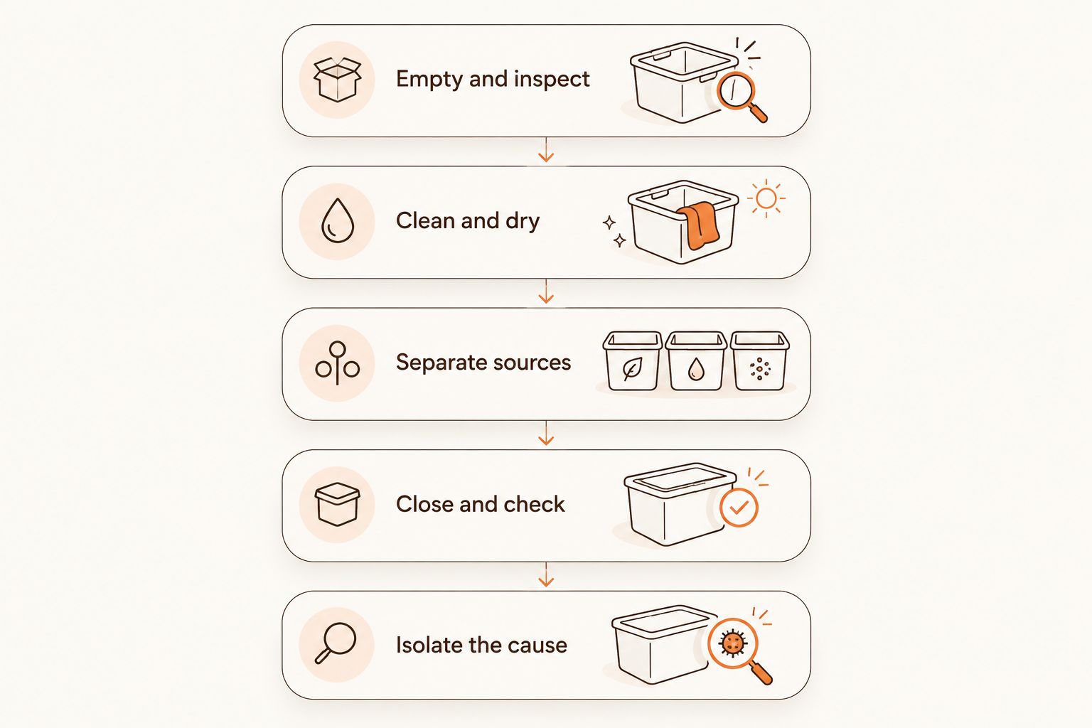 Sequence for inspecting, cleaning, closing, and checking a stash-box storage setup