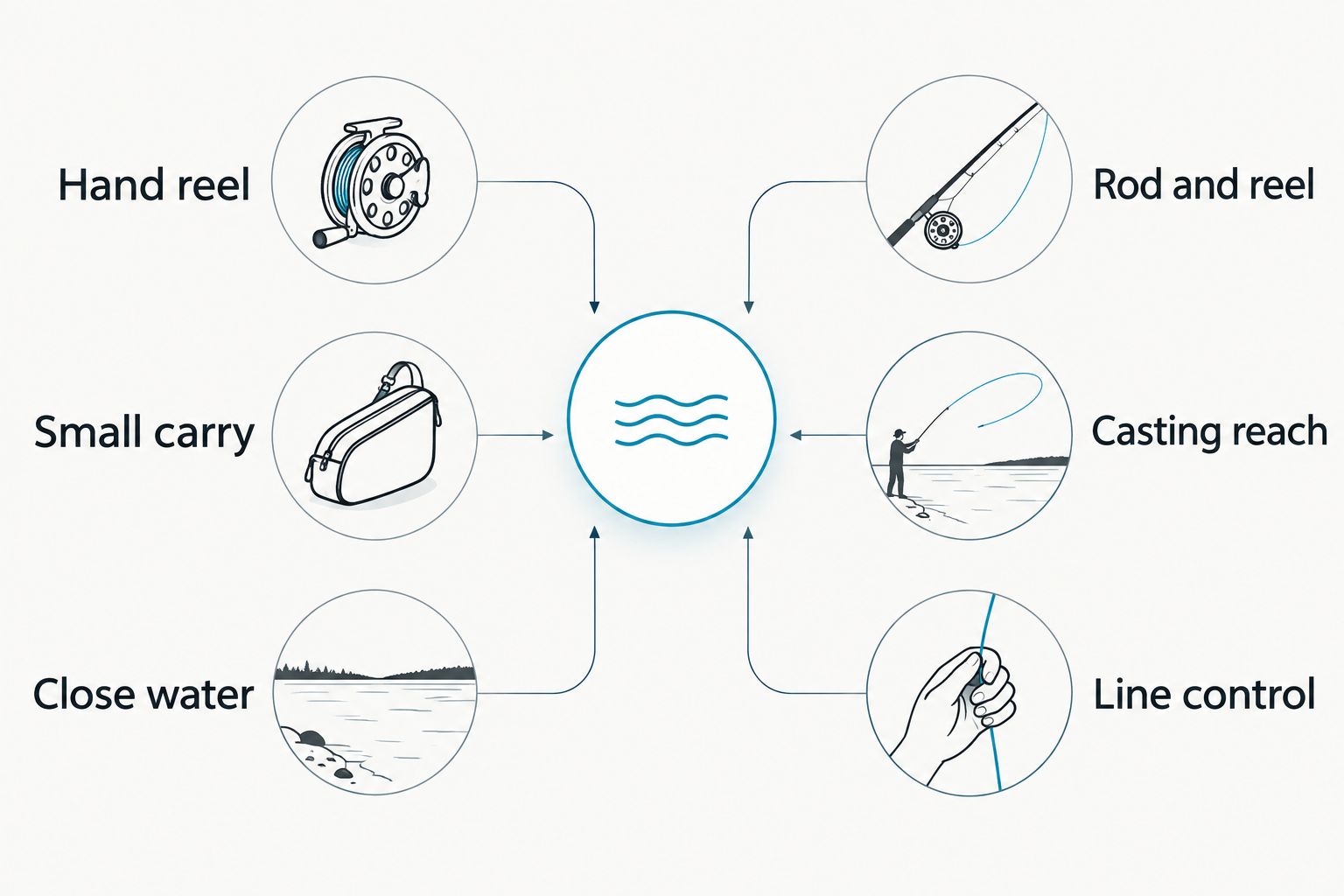 Comparison of hand reel portability with rod-and-reel casting reach
