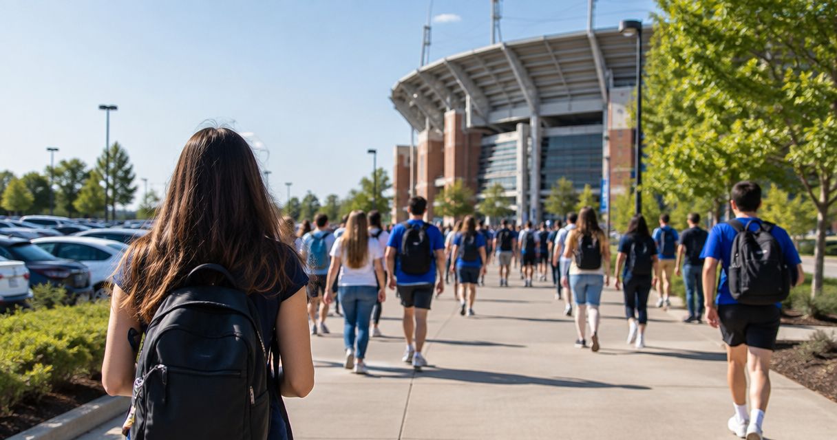 How long is the walk from parking to the student section?