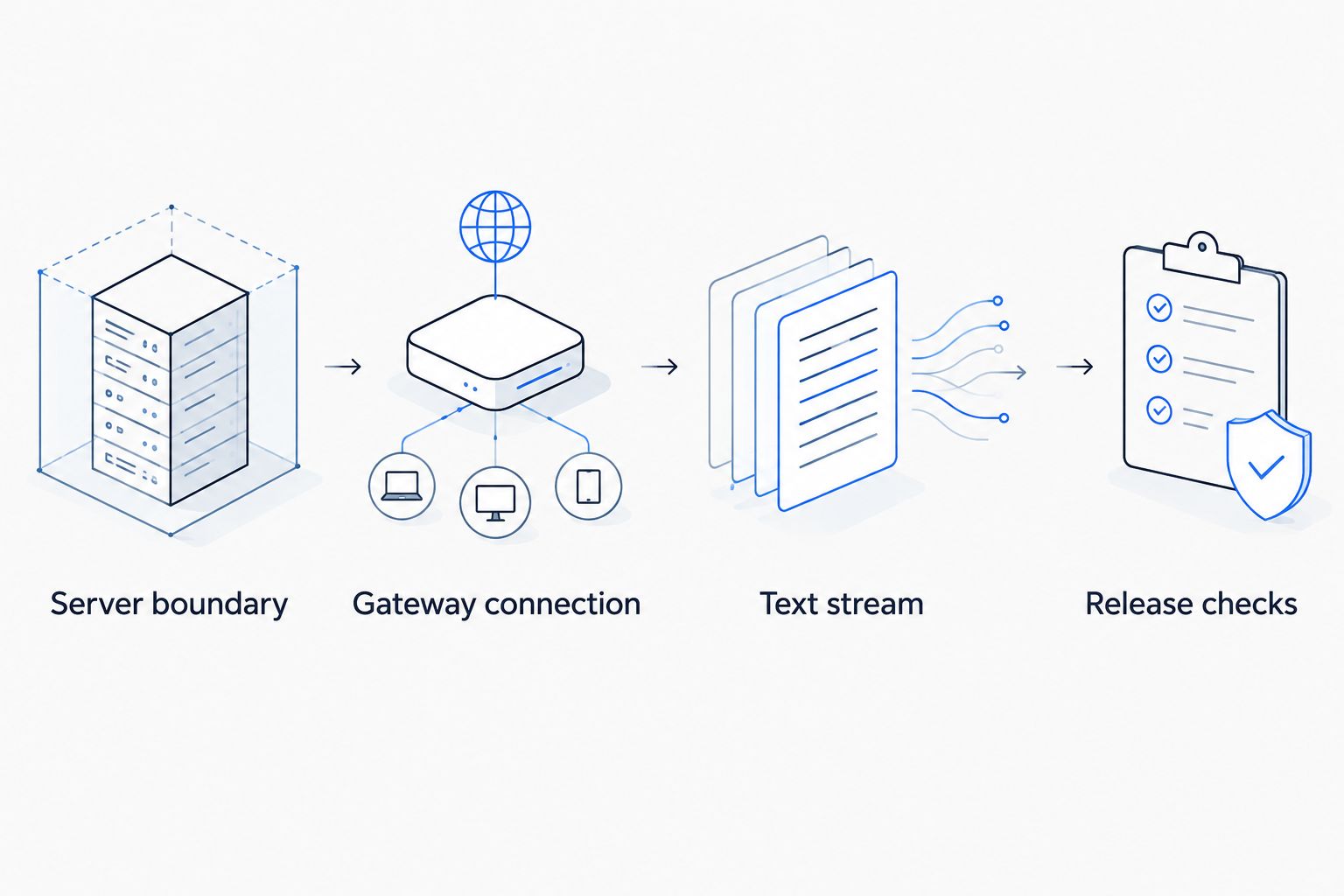 Four configuration stages from the server boundary to release checks