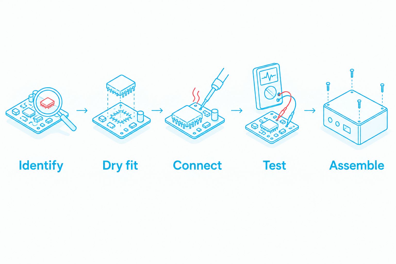 Screen installation checkpoints: identify, dry fit, connect, test and assemble