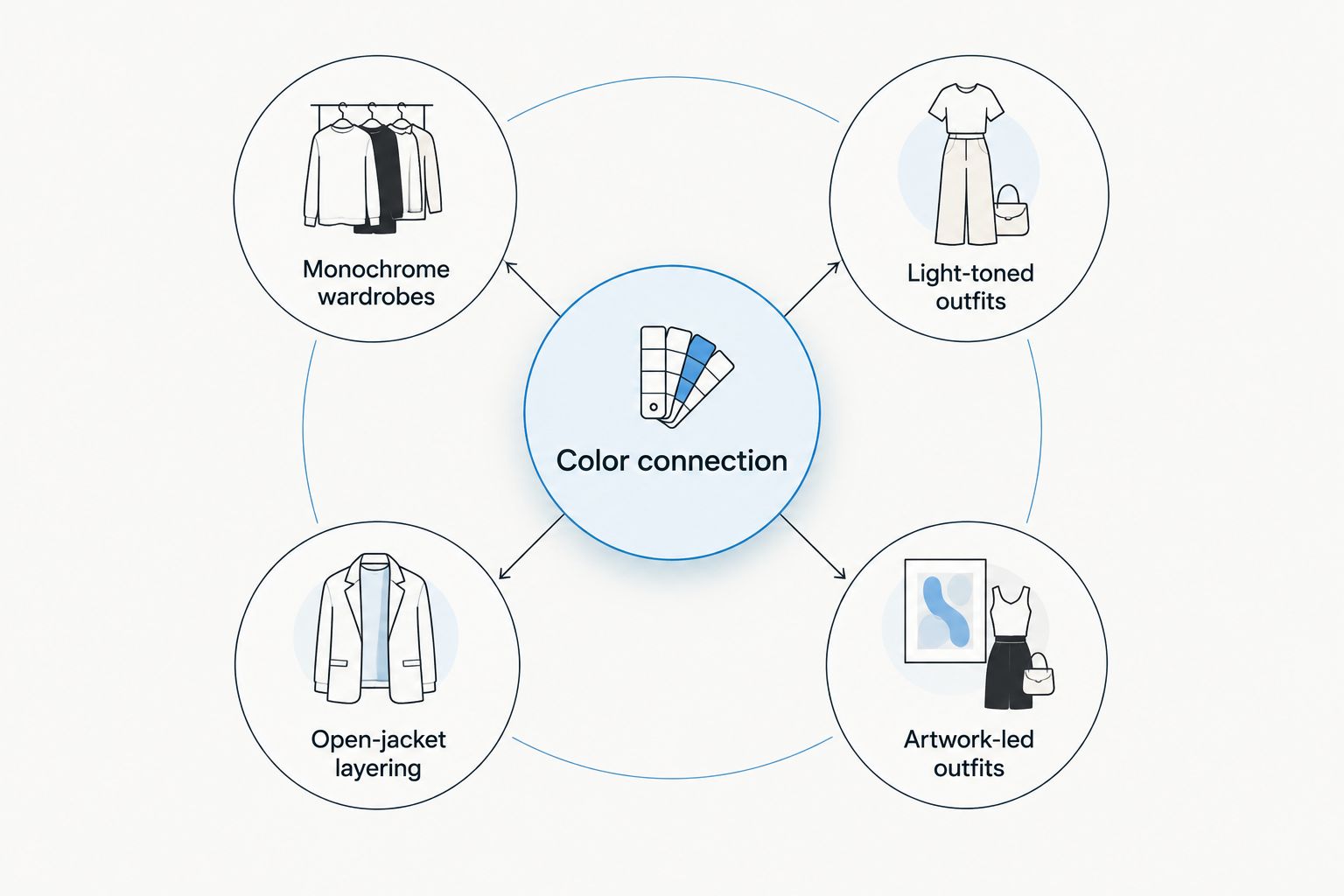 Outfit contexts arranged around color connection as the central hoodie selection criterion