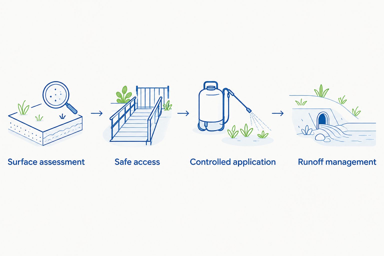 Four proposal checks covering surfaces, access, application, and runoff