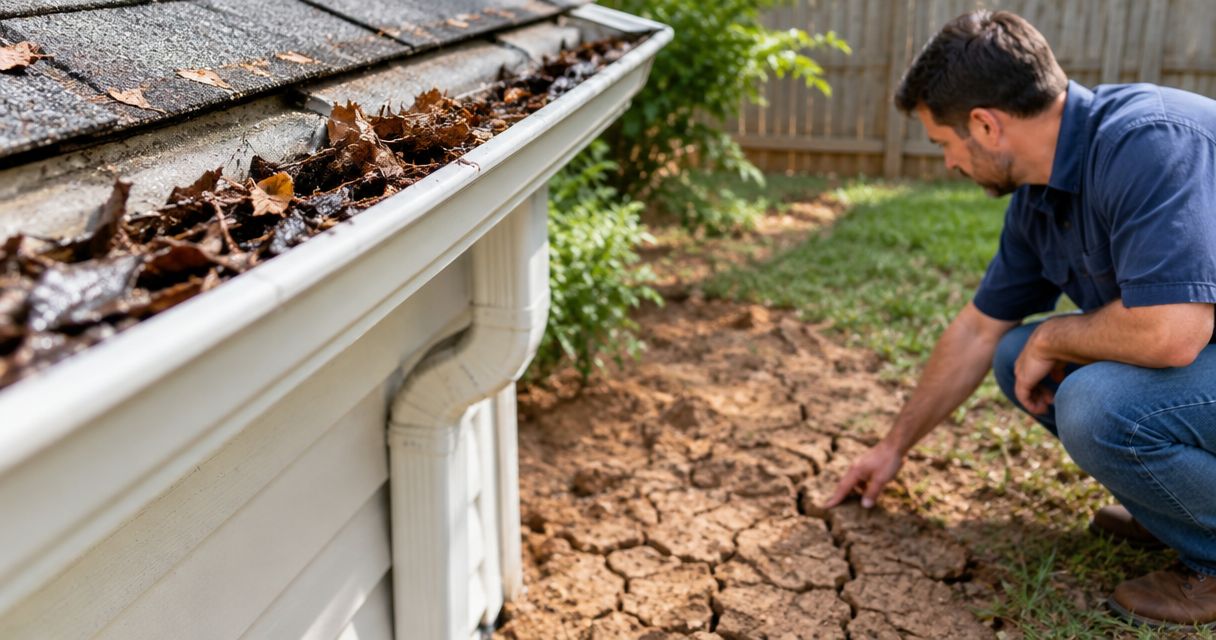 Can clogged gutters cause foundation damage in Texas clay soil?