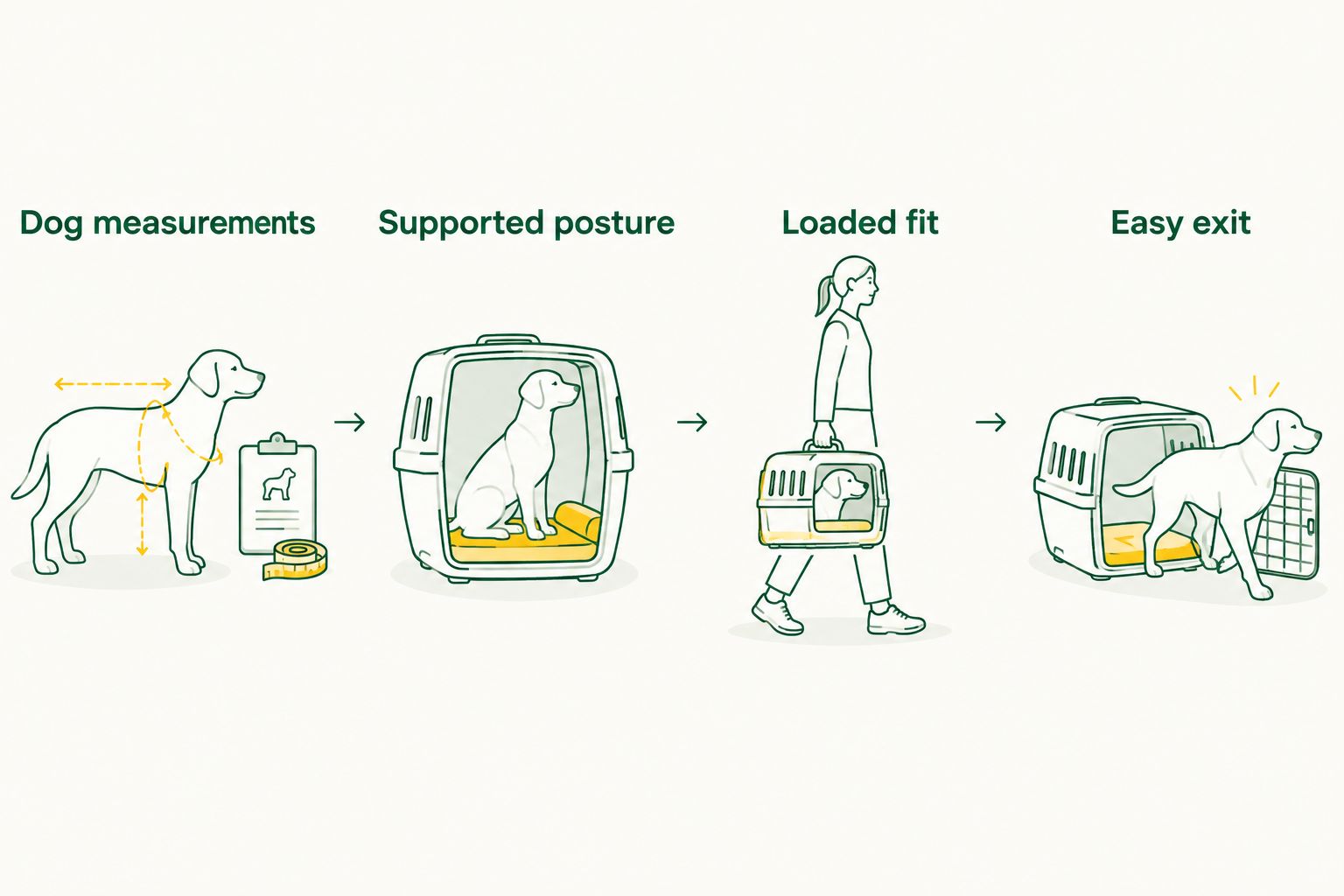 Four checks for a dog carrier backpack: measurements, posture, loaded fit, and easy exit.