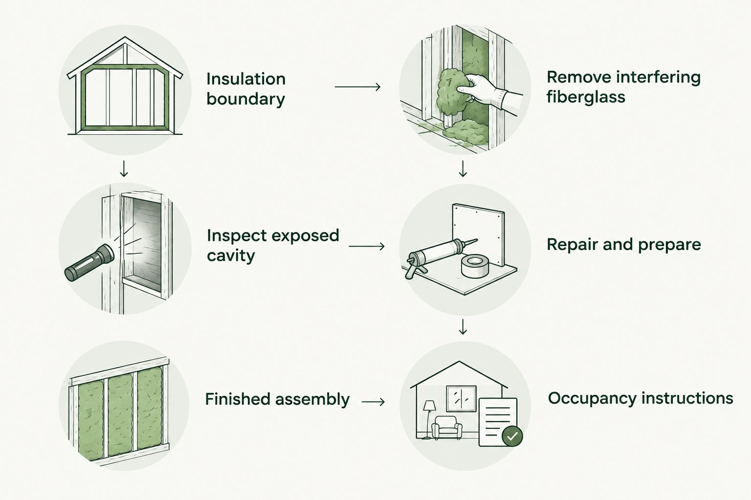 Preparation sequence from choosing the insulation boundary to following occupancy instructions