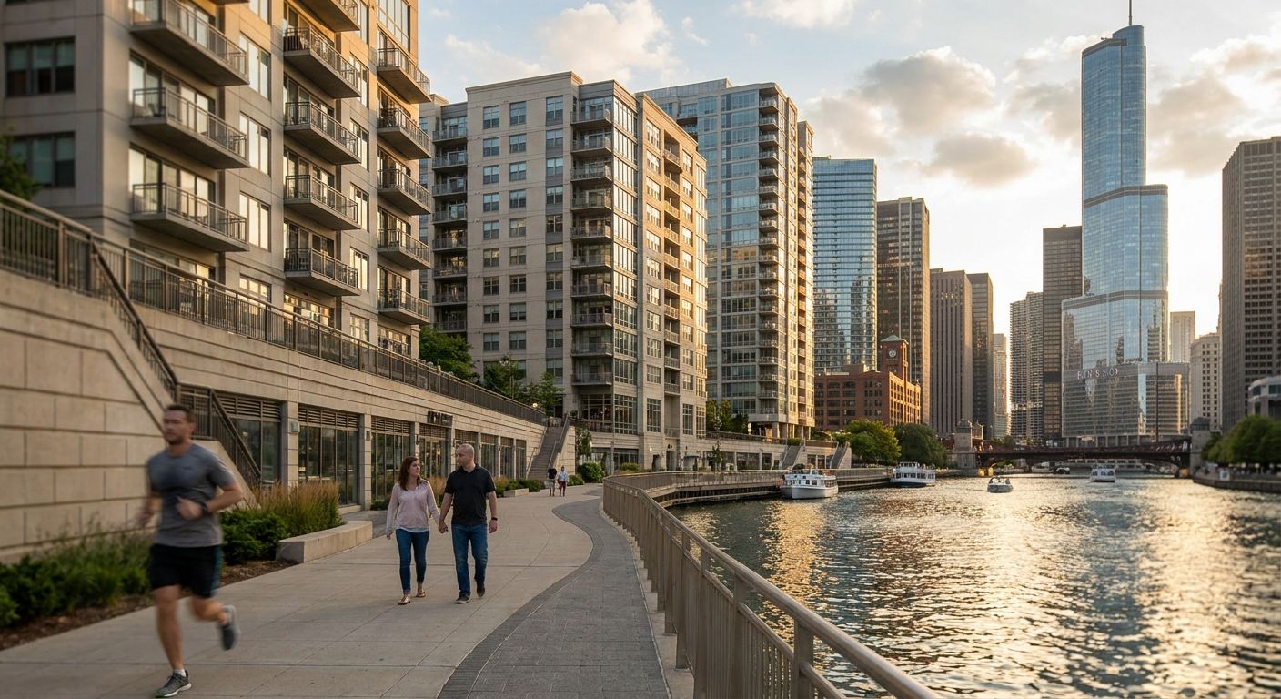 Apartments near the Chicago Riverwalk for walkers and joggers