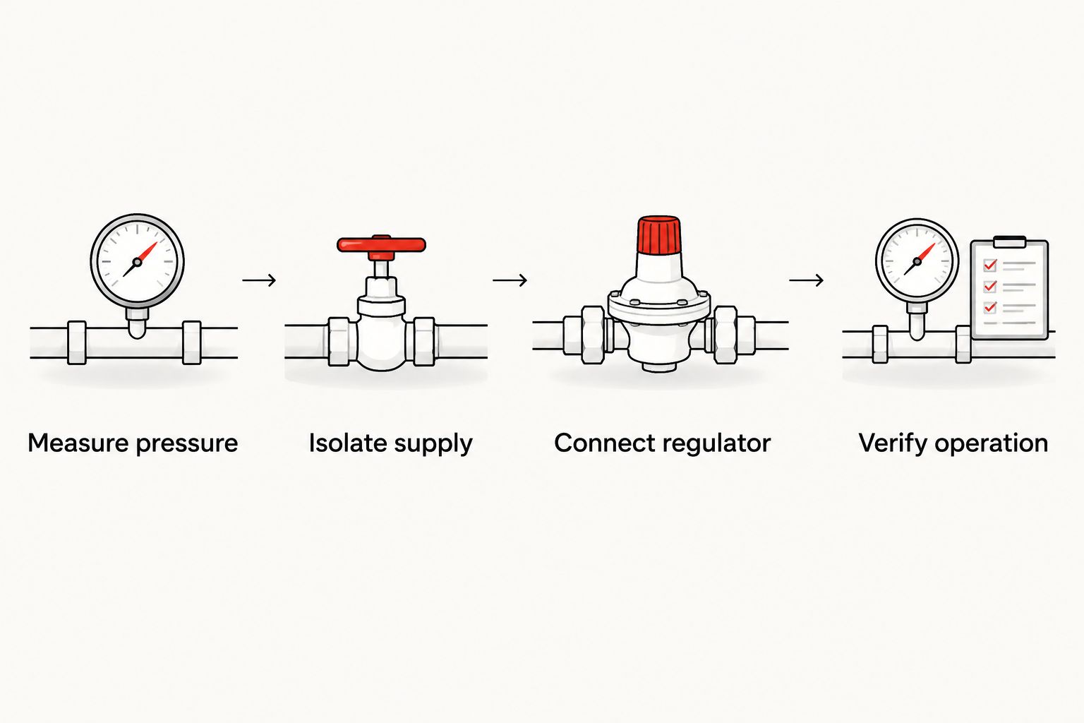 Installation sequence from measuring pressure through isolation, connection, and verification